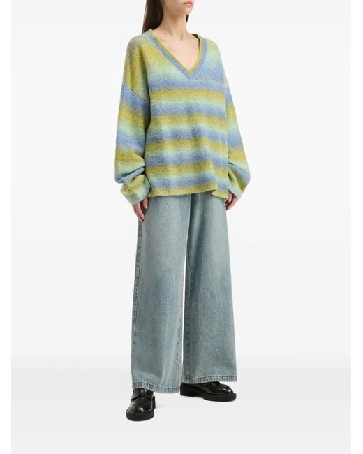 B+ AB Green V-Neck Striped Sweater