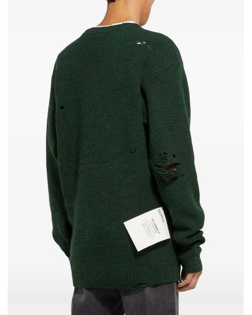Vetements Green Distressed-Effect Wool Sweater