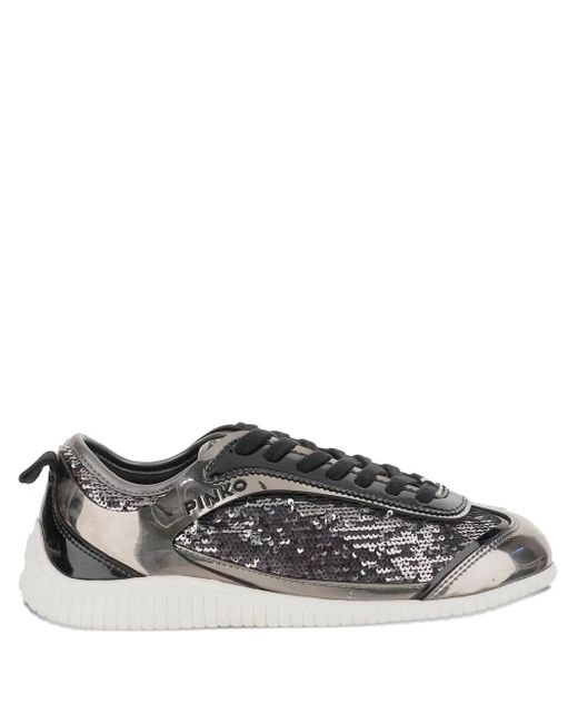 Pinko Gray Embellished Low-Top Sneakers