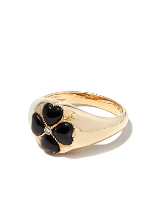 Yvonne Léon Metallic 9Kt Floral Onyx And Diamond Signet Ring for men