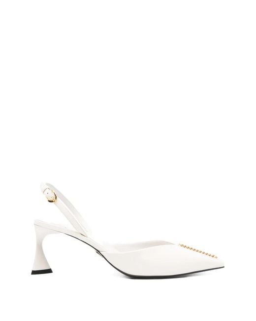 Stella McCartney White Pointed Chain-Detail Pumps