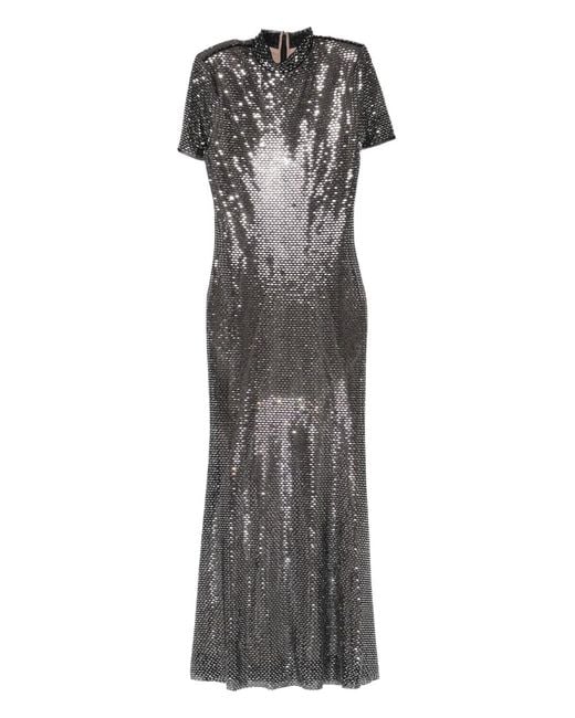 Vestido midi con apliques y manga corta Self-Portrait de color Gray