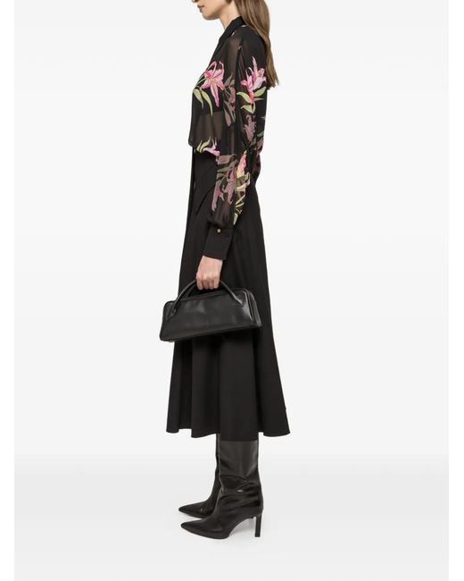 Nissa Black High-Waisted Midi Skirt