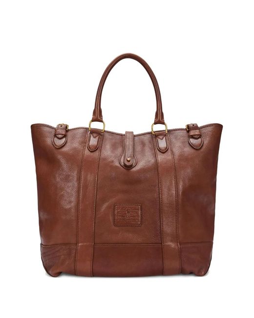Ralph Lauren ブラウンレザートートバッグ Polo Ralph Lauren Heritage Textured Leather Tote Bag in Brown for