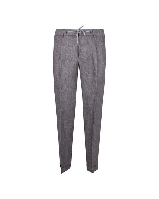 Barba Napoli Gray Drawstring Pleated Trousers for men