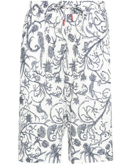 Kiton White Floral-print Linen Shorts for men