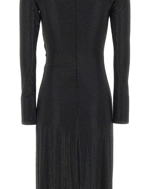 Twentyfourhaitch Black Zinae Rhinestone-Embellished Ruched Maxi Dress