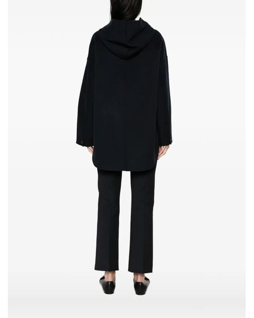 Max Mara Blue Hooded Button-Up Coat