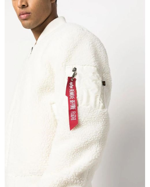 Alpha Industries White Faux-Shearling Bomber-Jacket for men