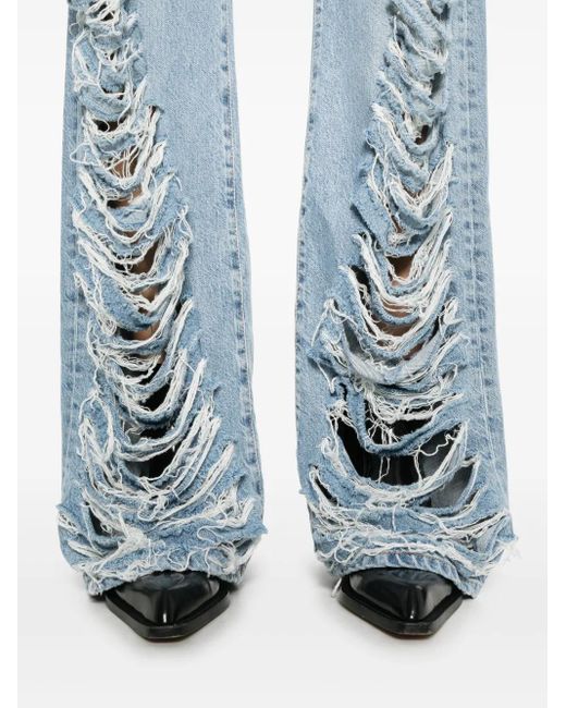 Philipp Plein Blue Ripped Trousers
