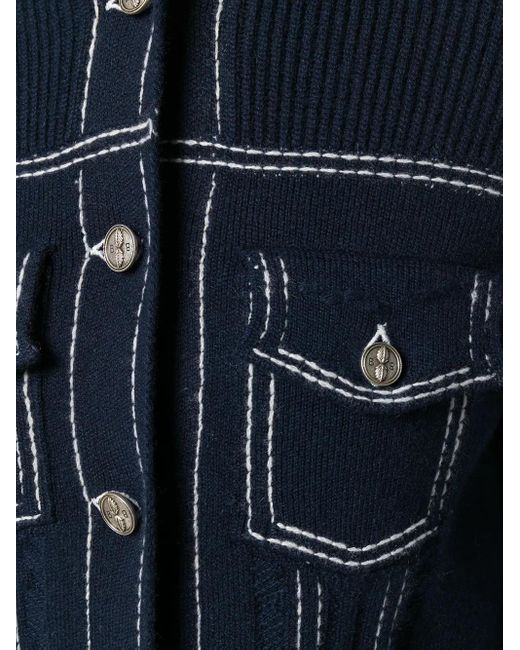 Barrie Blue Contrast-Stitch Knitted Jacket