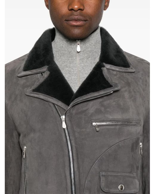 Brunello Cucinelli Gray Suede Biker Jacket for men
