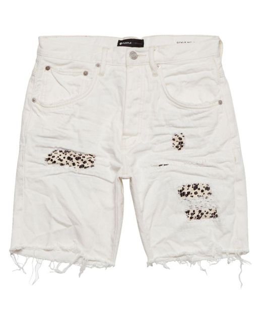 Purple Brand White Cheetah-print Patchwork Denim Shorts for men