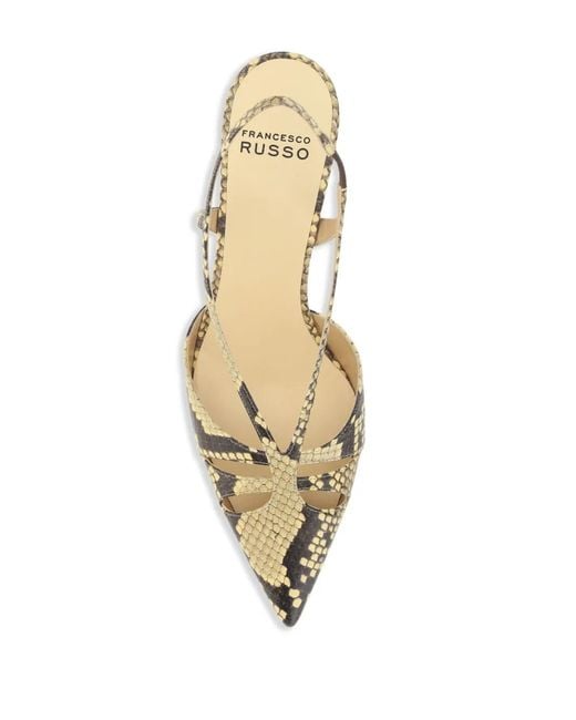 Francesco Russo Natural Snakeskin-Print Slingback Pumps