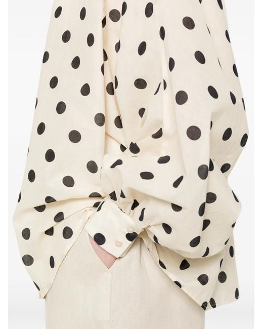 SOSUE White Antonia Polka Dots Balloon Sleeves Shirt