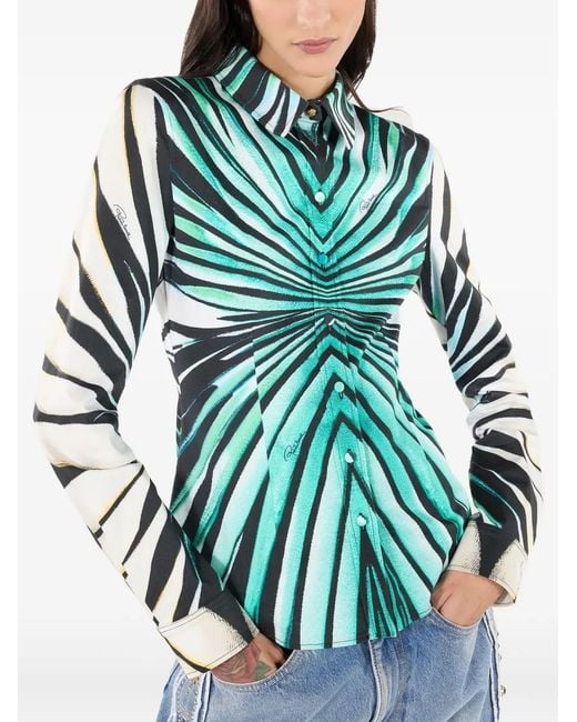 Roberto Cavalli Green Printed Button-Up Shirt