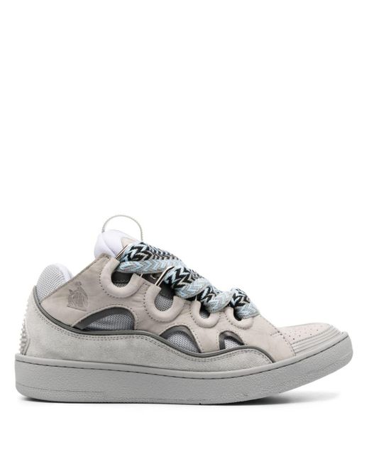 Lanvin Gray Curb Leather And Mesh Low-top Trainers for men