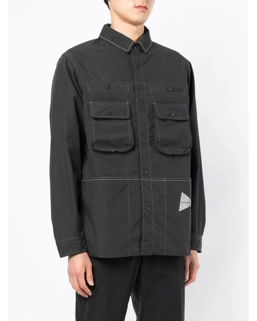 And Wander Black Logo-Print Shirt Jacket for men