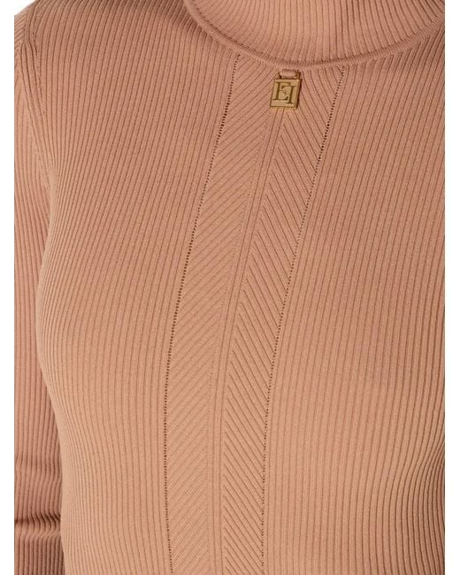 Elisabetta Franchi White Knit Dress With Logo Detail