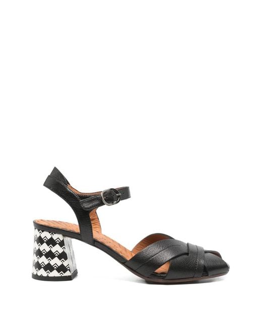 Chie Mihara White Woven Geometric Heel Sandals