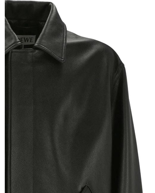 Loewe Black Leather Bomber Jacket for men