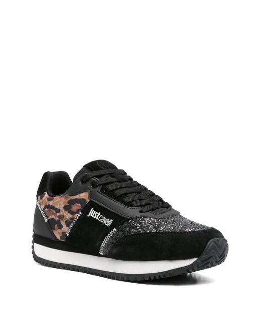 Just Cavalli Black Leopard-Print Sneakers