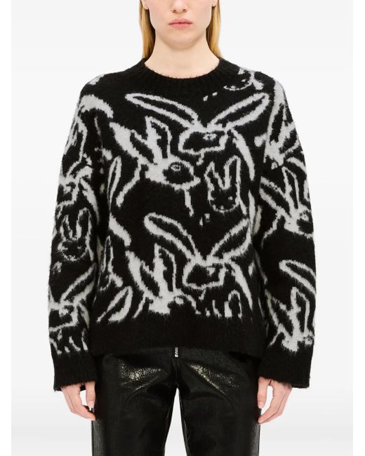 MSGM Black Rabbit-Print Sweatshirt