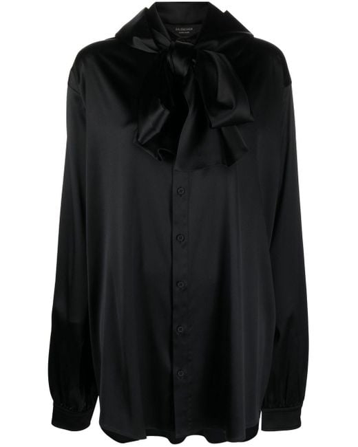 Balenciaga Black Hooded Pussycat-bow Blouse
