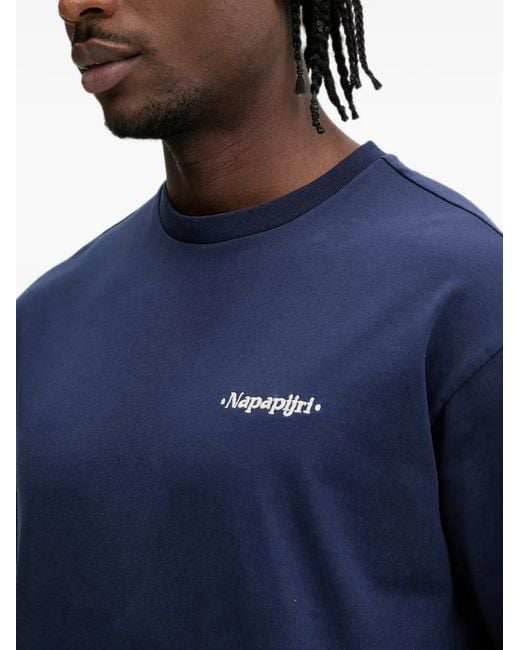 Napapijri Blue Fluorite Graphic-Print Logo-Embroidered T-Shirt for men