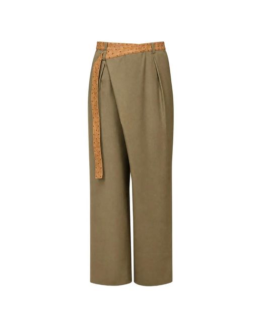 MCM Green Wrap-Front Logo-Belt Trousers for men
