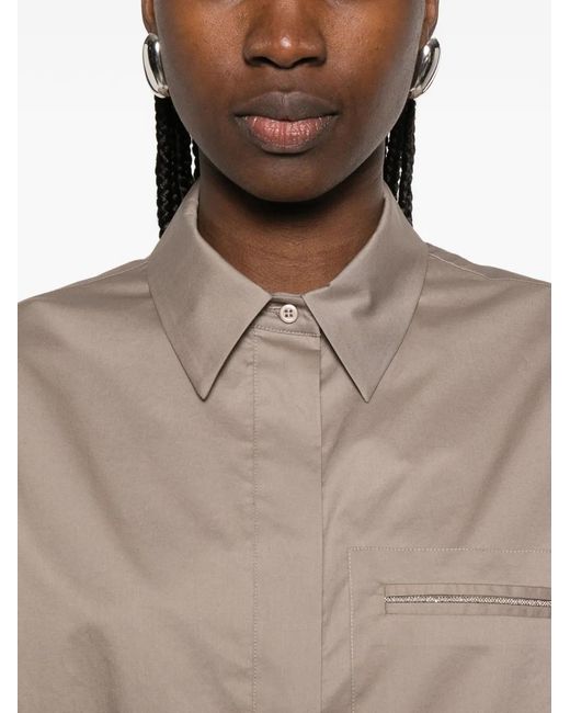 Peserico Blouse Met Korte Mouwen En Zak in het Natural