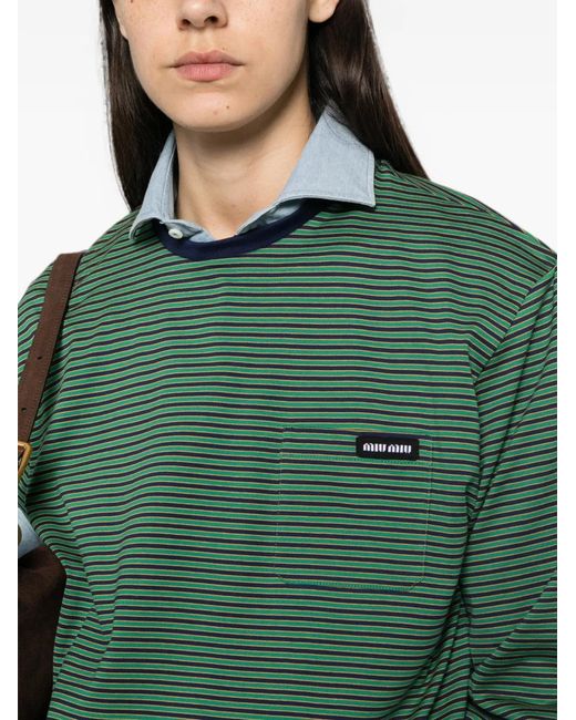 Miu Miu Green Striped Long-Sleeve T-Shirt