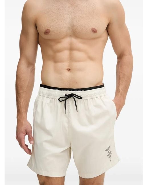 Trussardi Natural Logo-Print Drawstring Swim Shorts for men