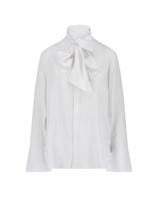 Sa Su Phi White Pussy-Bow Silk Blouse