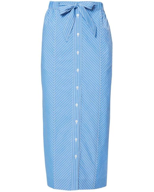 Carolina Herrera Blue Stripe-pattern Tie-fastening Skirt