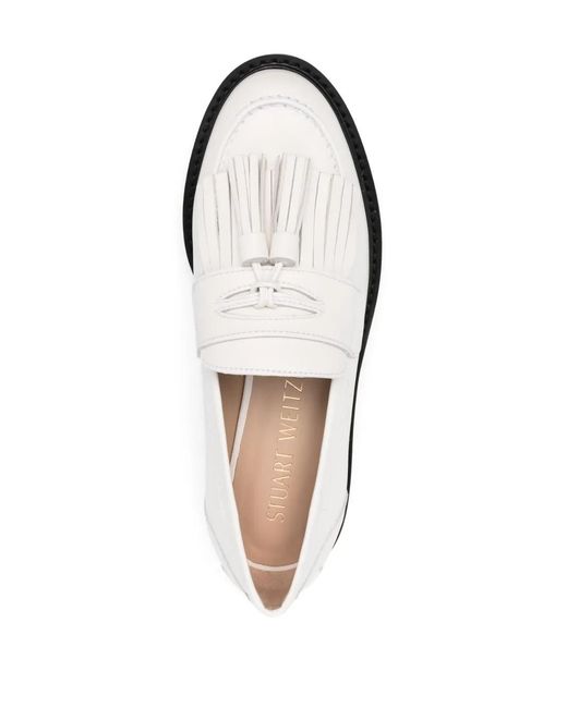 Stuart Weitzman White Mila Lift Pearl Leather Loafers