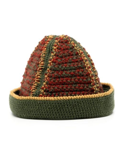Nicholas Daley Brown Colour-blocked Crochet Beanie for men