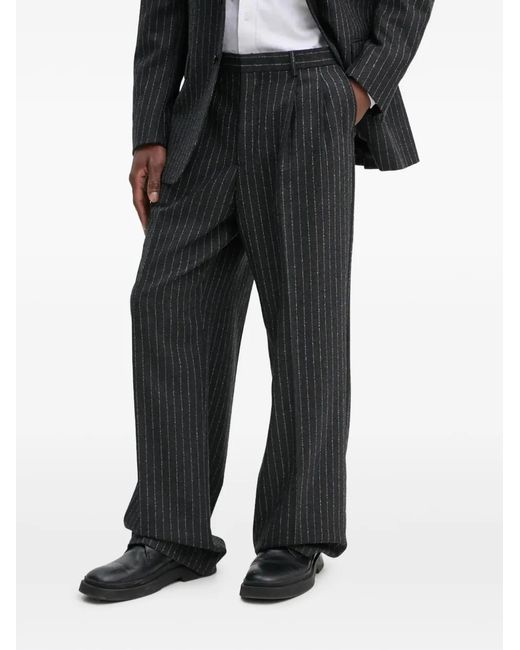 sunflower Black Pinstriped Trousers for men