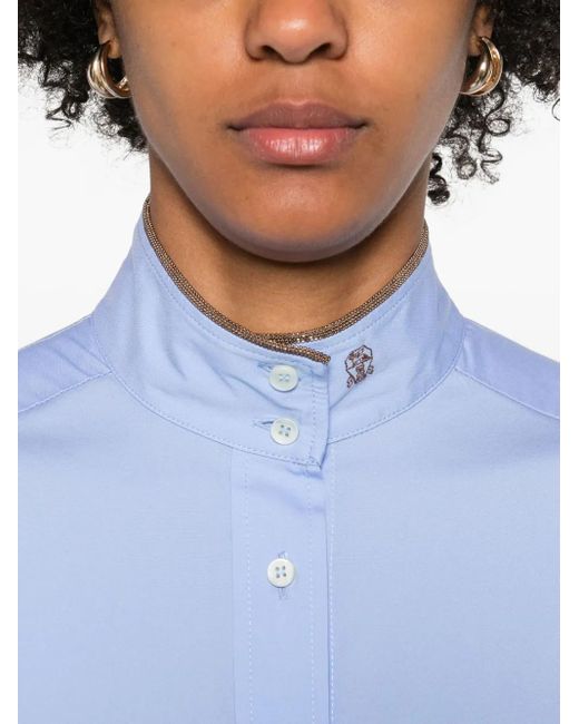 Brunello Cucinelli Blue Puffed Sleeve Blouse
