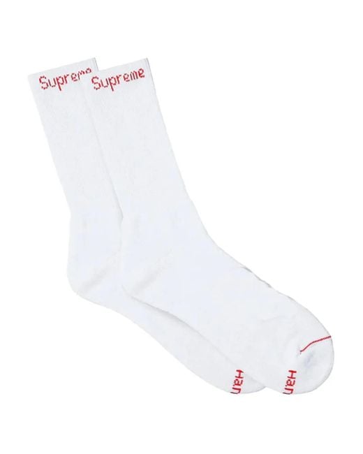 Supreme White X Hanes Crew Socks (Pack Of Four) for men