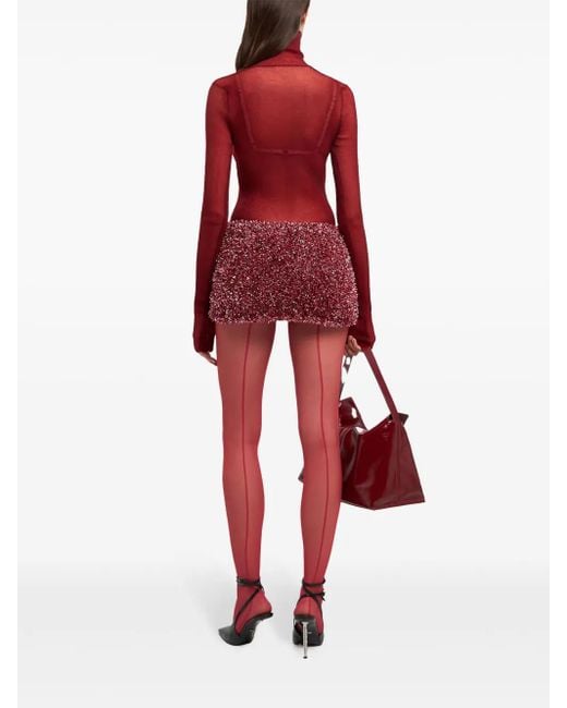 Gcds Red Celluloid Semi-Sheer Top