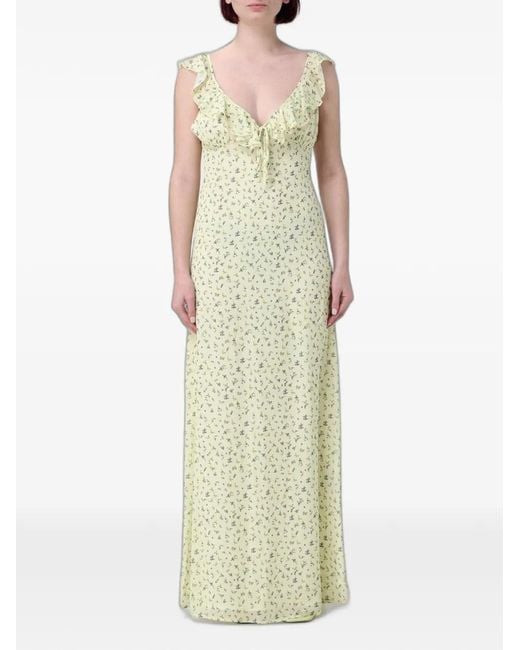 Mar De Margaritas White Cecilia Floral-Print Ruffled Maxi Dress