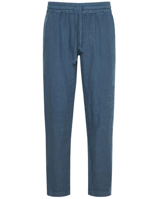 Fedeli Blue Bonifacio Linen Trousers for men