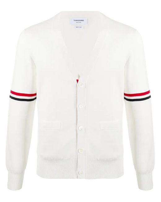 Thom Browne White Tricolour 4-Bar Cardigan for men