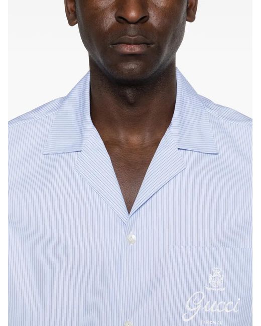 Gucci Blue Striped Bowling Shirt for men