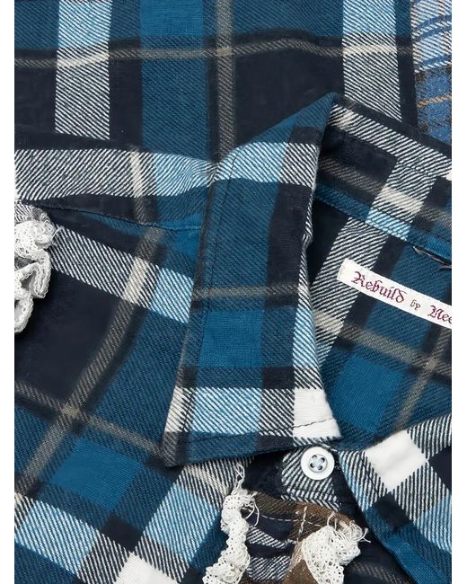 Needles Blue Frill-Trimmed Patchwork Shirt for men