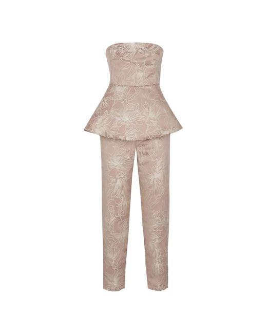 Emme Natural Floral-Embroidered Strapless Top And Trousers Set