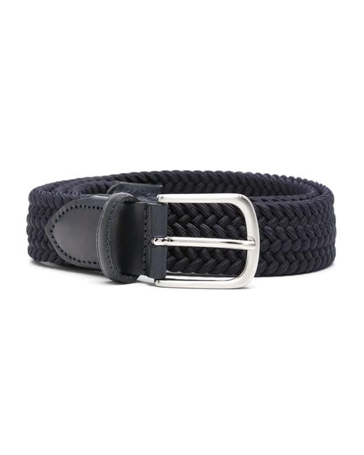 Eraldo Black Leather-Trim Interwoven Belt for men