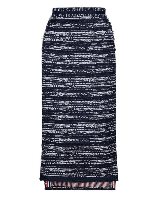 Thom Browne Blue Tweed Frayed-Hem Skirt