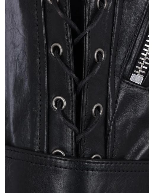 Saint Laurent Black Belted Lace-Up Leather Waistcoat
